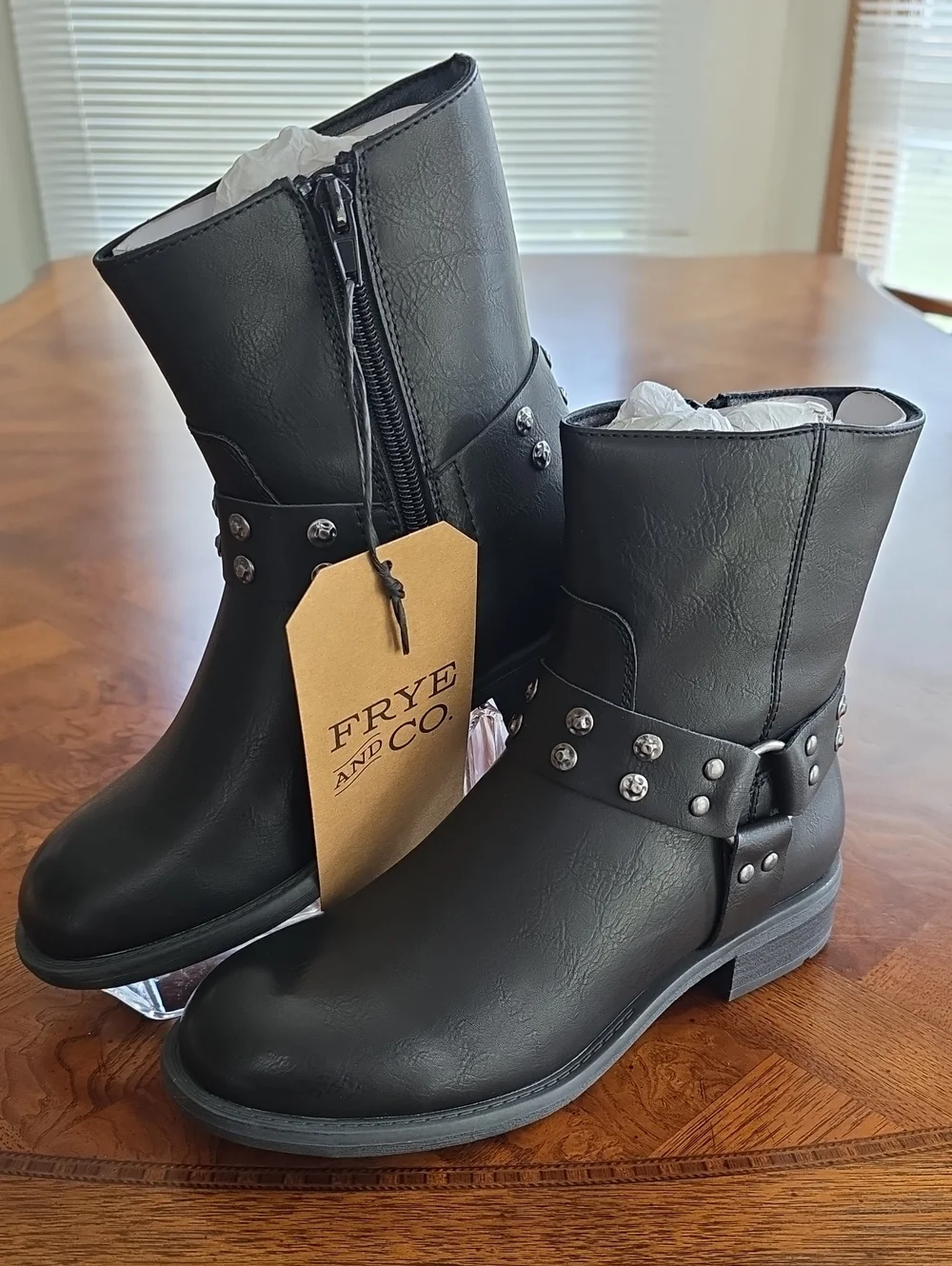 Frye And Co. Conley Studded Harness Biker Ankle Boots Black Women's Sz 6.5M -NEW